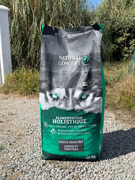 Croquettes chien 20 kg Natural concept -sans céréales - Agneau et thon