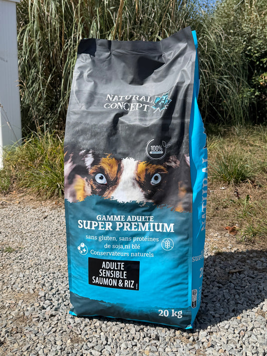 Croquettes chien 20 kg Natural concept - Sensitive saumon et riz