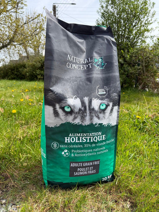 Croquettes chien 20 kg Natural concept -sans céréales- Poulet et saumon - Gentle Dog